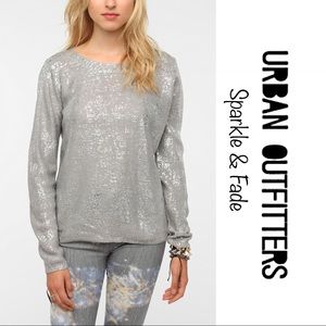 UO Gray Metallic Silver Foil Sweater Lightweight